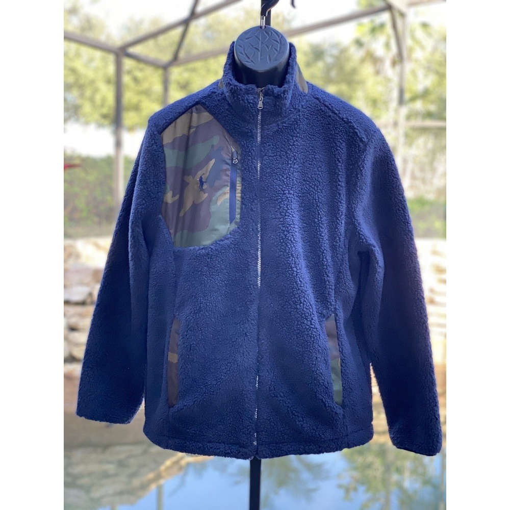 Polo Full-Zip Faux-Fur Camo Sweater XXL Sherpa Knit NWT